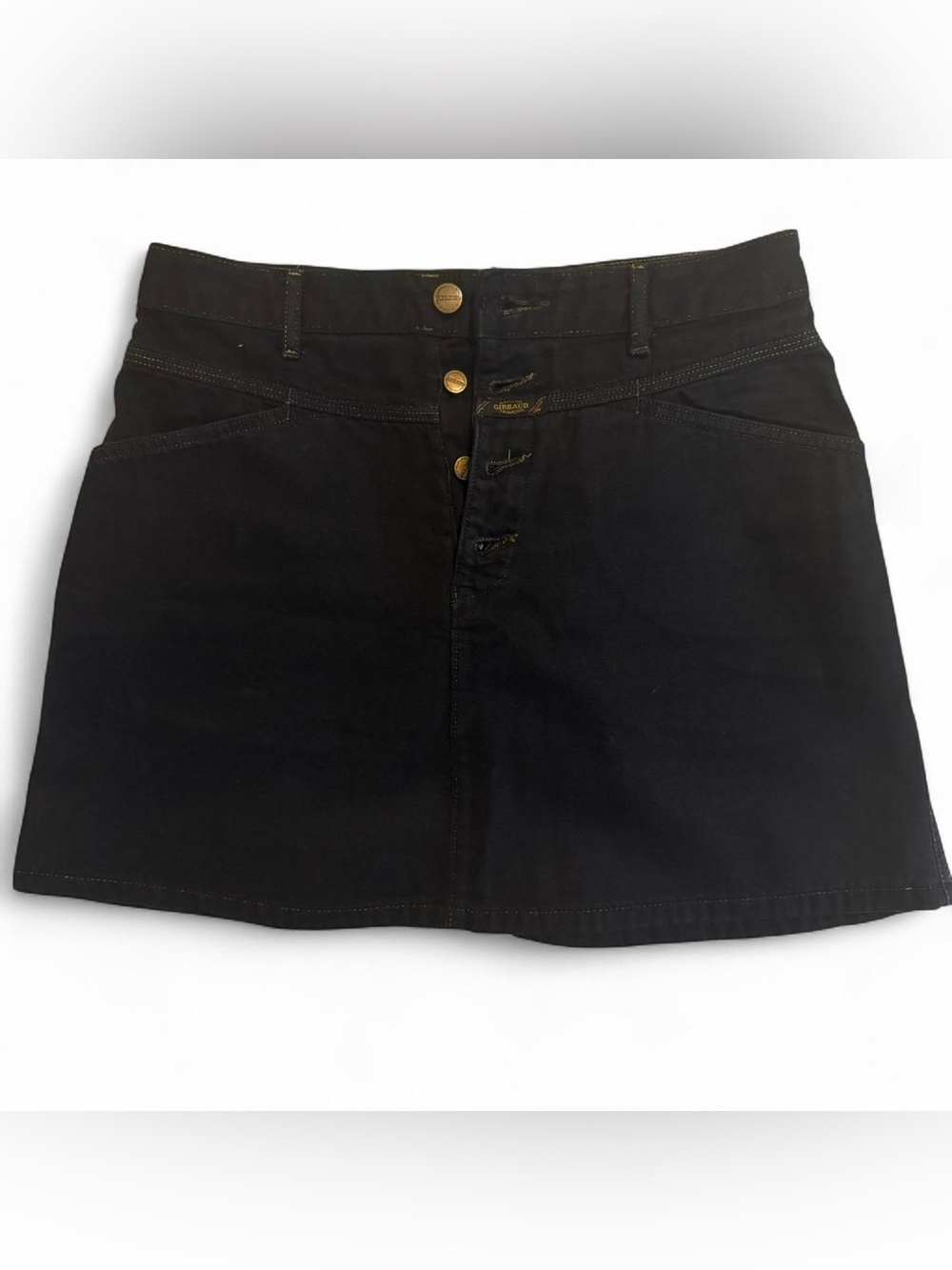 Vintage 80s/90s Marithe Francois Girbaud black denim button fly skirt